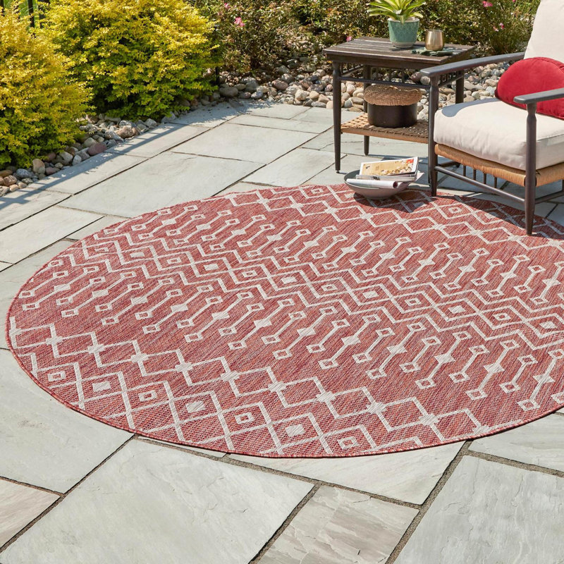 Tapis rouge rouille intérieur / extérieur Julieta, Rond 13 pi