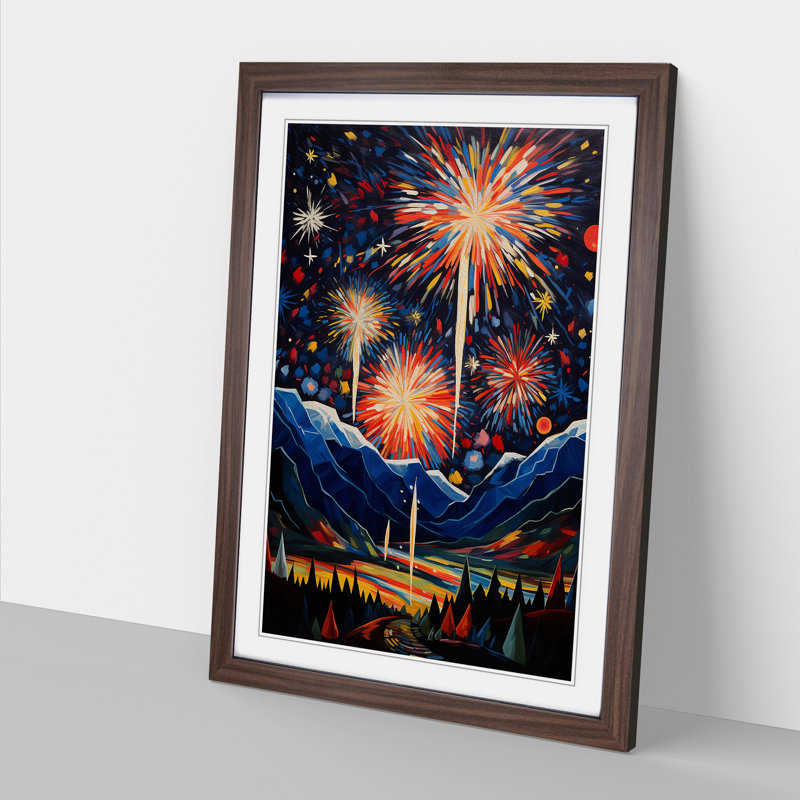 Fireworks Dadaism No.3 - Single Picture Frame Print on Wood, 46cm H x 34cm W x 2cm D, Walnut
