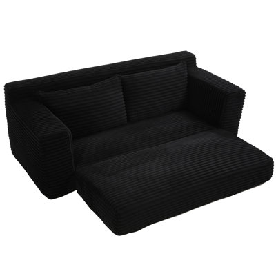 Structure en mousse à mémoire de forme et acier, revêtement en velours côtelé, conception convertible, sans assemblage, noir pour le bureau personnel