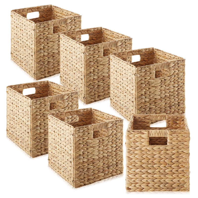 Casafield Water Hyacinth Storage Basket Cube Sets, Natural, 10.5" H x 10.5" W x 10.5" D, 6