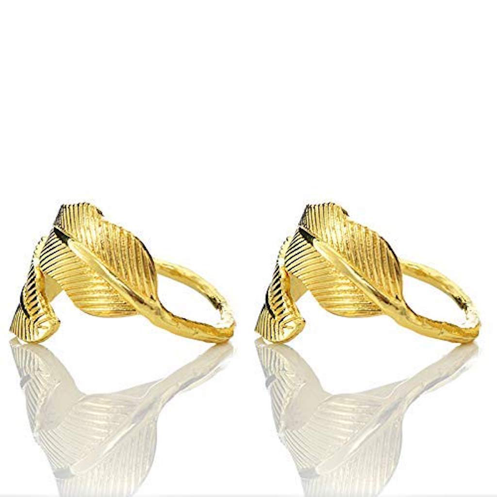 Gold Napkin Rings Set of 4 Stylized Overlapping Leaf Design for Elegant Dining Table Decor (Set of 4) Lark Manor™