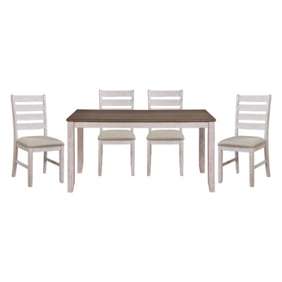 Ensemble de salle à manger table rectangulaire en bois et 4 chaises d'appoint rembourrées en tissu