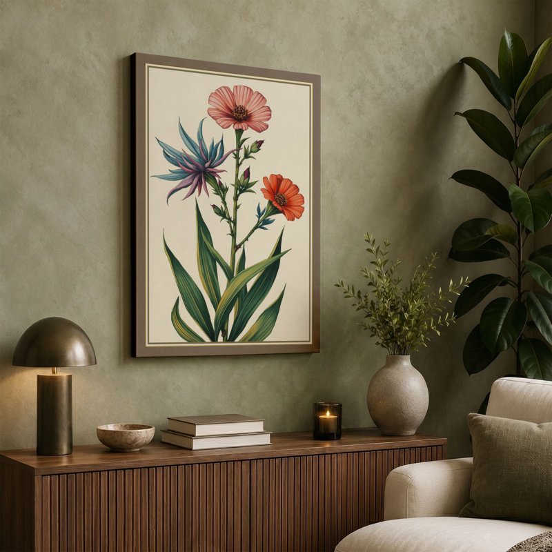 Three Carnations Botanical - Wrapped Canvas, 18x12 - 45.7 x 30.5 cm, Taupe Border