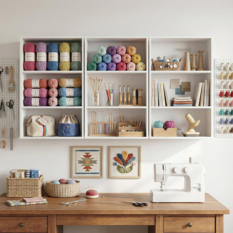 3 Tier Wall Mounted Shelf, Adjustable Display Shelf, Sewing Storage Cabinet, 3 Pieces