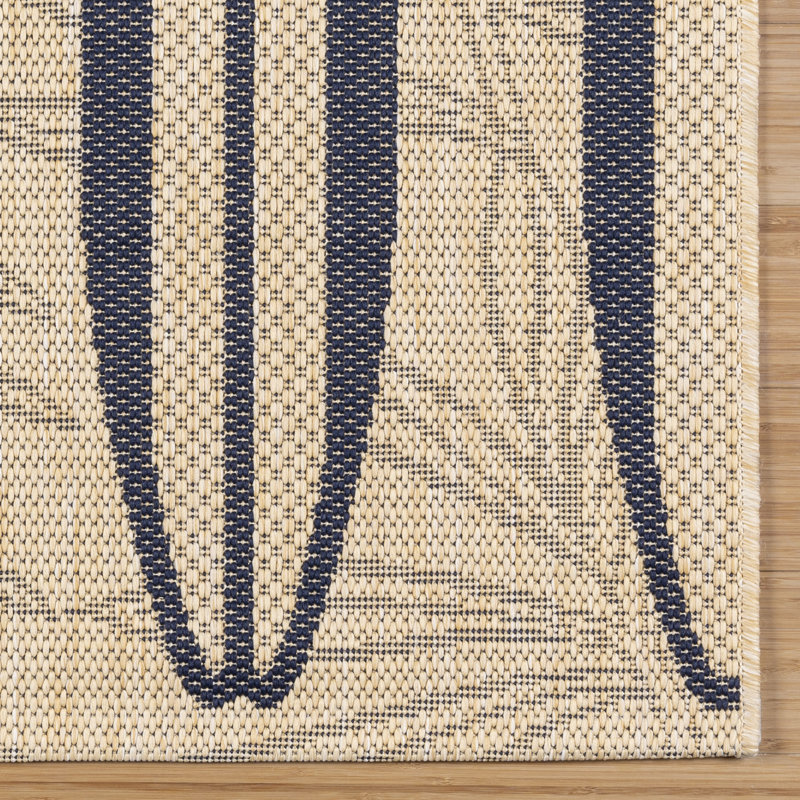 Tapis d'intérieur / extérieur tissé à plat bleu marine / beige Disney Mickey Mouse, Rectangle 8 pi 9 po x 13 pi 1 po