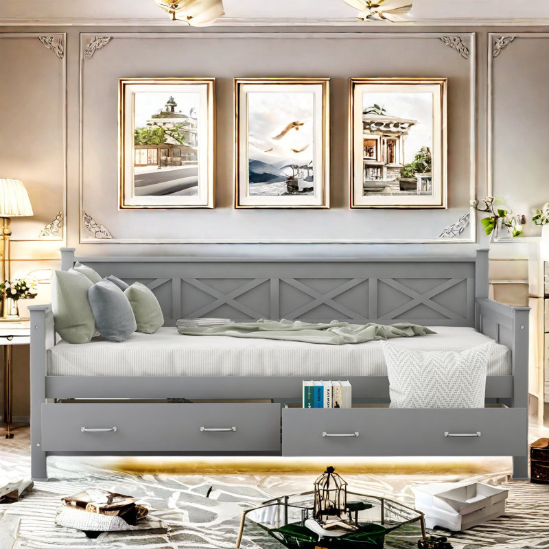 Roanin Casual Style Daybed with X Frame Design, Cream White