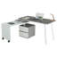 Bureau rotatif gris multi-positions avec armoire à 2 tiroirs et table d'appoint roulante