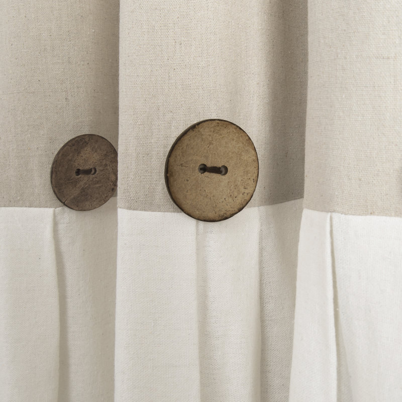 Linen Off-White Pleated Light-Filtering Curtain Panel with Buttons