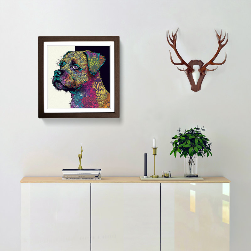 Border Terrier Paisley Art - Framed Print, Walnut