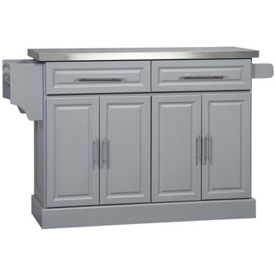 Rolling Kitchen Island With Storage, Portable Kitchen Cart With Stainless Steel Top