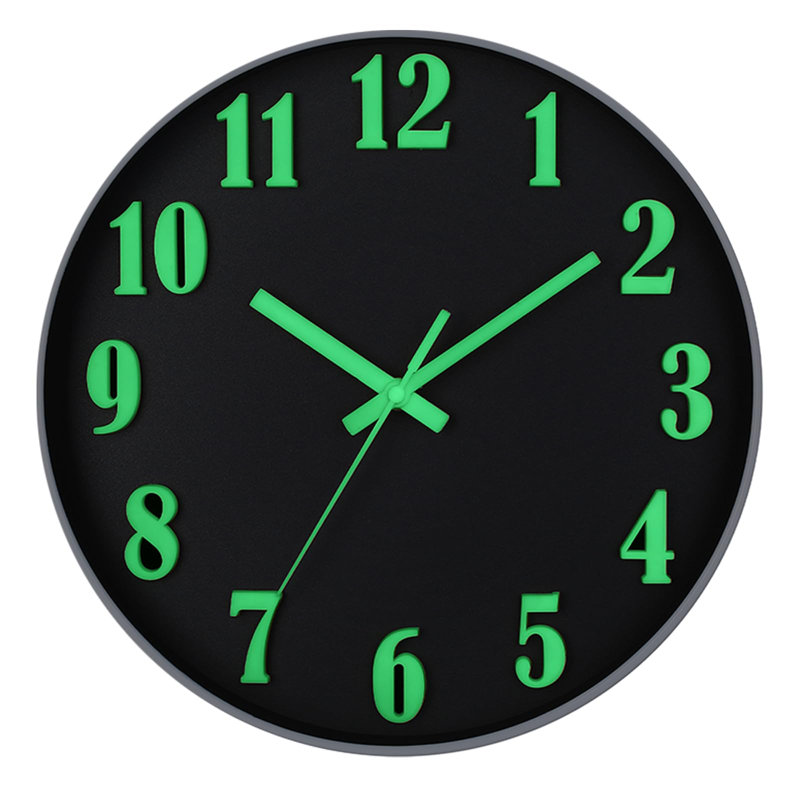 Luminous Wall Clock Glow In The Dark,Modern Wall Clocks With 3D Numbers,Decorative Wall Clock Battery Operated (Black)