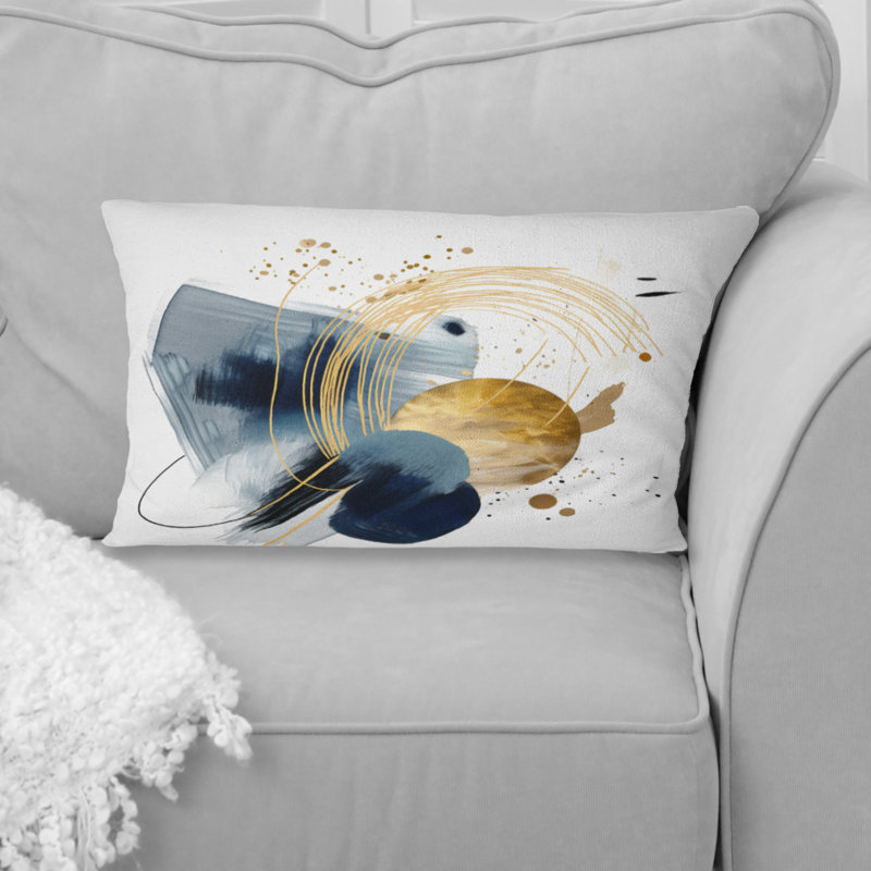 Landscape Of Dark Blue And Gold Strokes III - Abstract Geometric Printed Throw Pillow