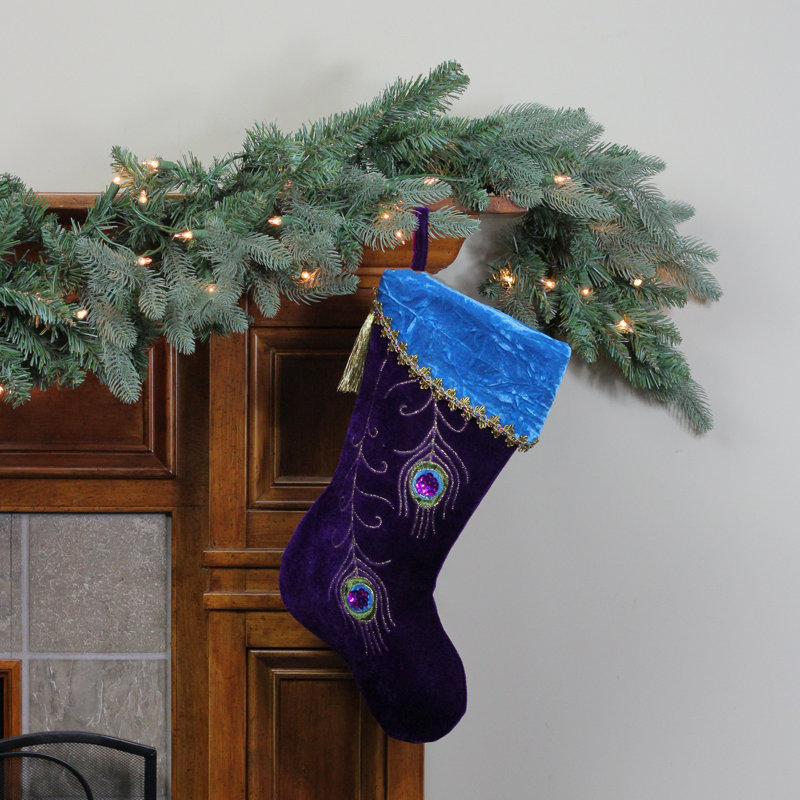 Chaussette de Noël 19 po en velours mauve avec plumes