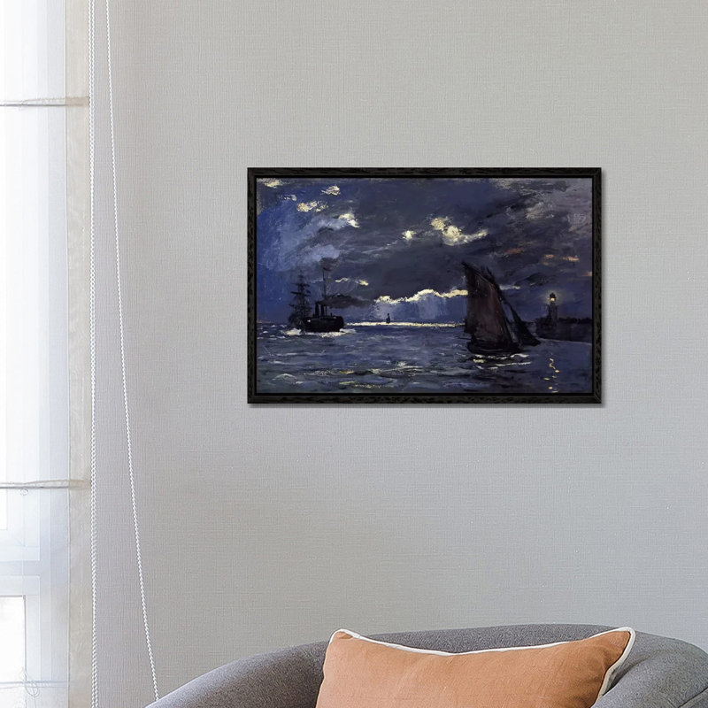 A Seascape, Shipping By Moonlight by Claude Monet - Print on Canvas, Black Framed, 66.04 cm H x 45.72 cm W