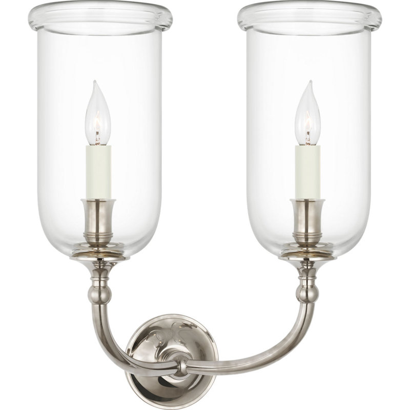 Embers 20" Double Hurricane Sconce with Clear Glass, Butler's Silver
