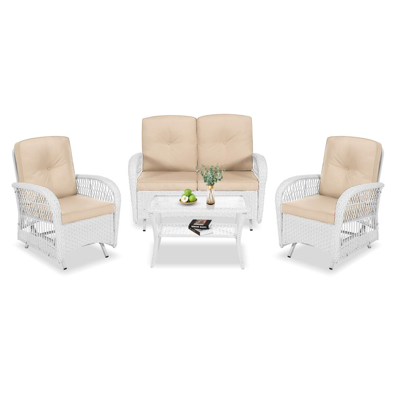 Ensemble de conversation en osier blanc 4 pièces Dovecove, Beige