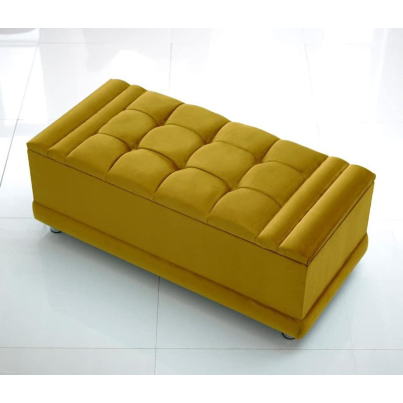 Gillett Tufted Rectangle Ottoman with Storage, Mustard, 51cm H x 101cm W x 46cm D