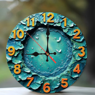 Clock Face With Pond And Butterflies