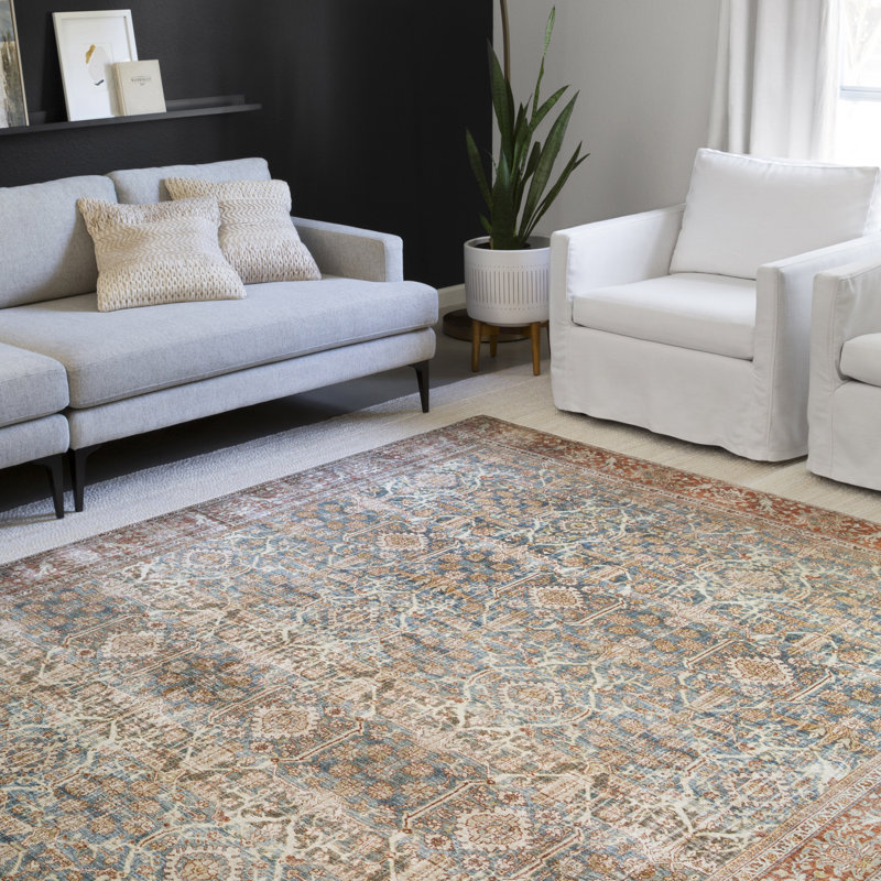 Pratt Oriental Area Rug in Ocean/Rust, Runner 2'6" x 9'6"