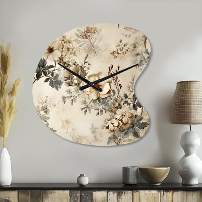 Vintage Beige Floral Country Home Charm - Drop Shape Large Beige Wall Clock Sculpture