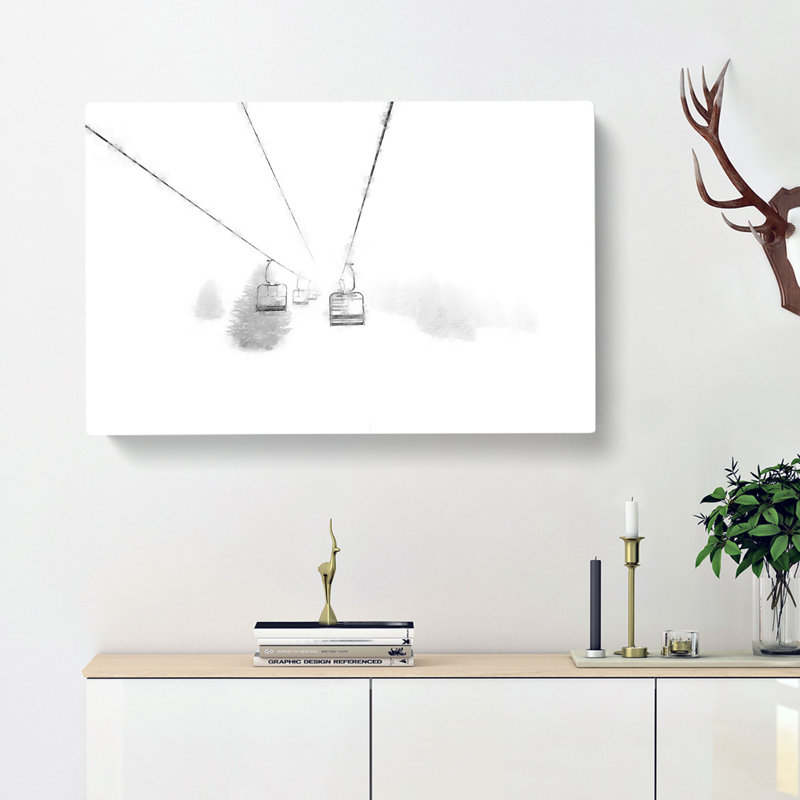 Ski Lift In Morillon France Painting - Wrapped Canvas Print, 60cm H x 91cm W x 3cm D