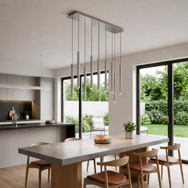 Luminaire suspendu linéaire à 10 lumières pour îlot de cuisine Baileyton, Nickel