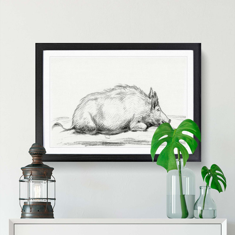 Sketch of a Pig by Jean Bernard - Picture Frame Drawing Print, Black Framed, 48cm H x 65cm W x 2cm D