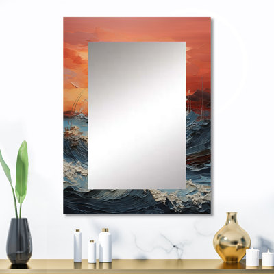 Bold Beach Sunset Scenery III - miroir mural Coastal Sunset, miroir décoratif bleu, impression sur métal