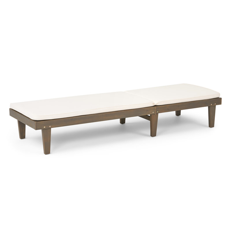 Moulton Outdoor Acacia Wood Chaise Lounge , Cushion Included, Gray Frame / Cream Cushion