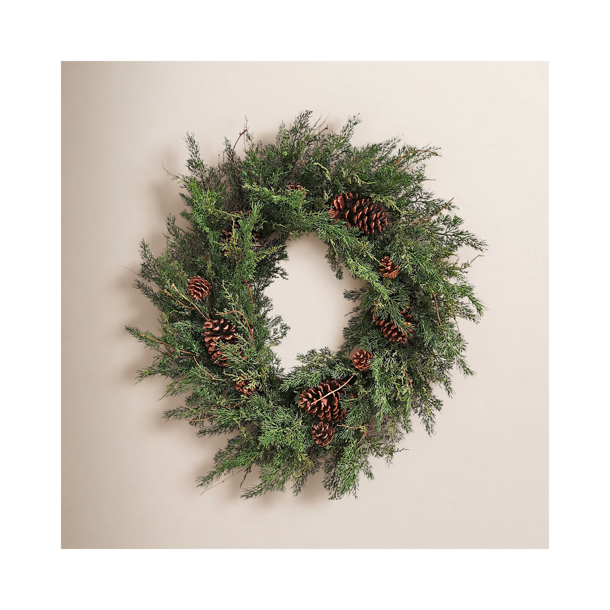 Handcrafted Faux Pine Wreath, 28" H x 28" W x 5" D
