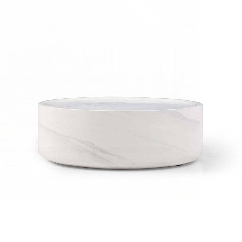 Marble Coffee Table With Fiberglass,Solid, 12.01" H x 35.43" L x 35.43" W, White