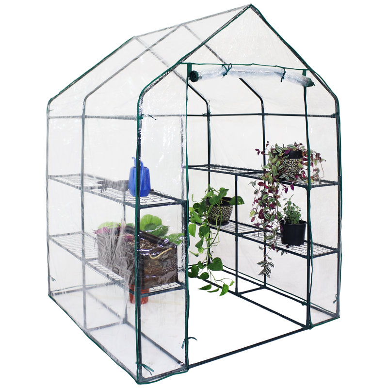 Outdoor Portable Walk-In Greenhouse with 4 Shelves and Clear Cover - 4.5' x 4.5" x 6.5'