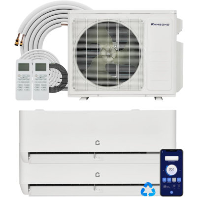 18000 BTU Dual Zone Mini Split AC/Heat Pump – 24 SEER2 Multi-Zone System with Two 12000 BTU Indoor Units, R454B Refrigerant, Smart WiFi & Voice Control, 16ft Installation Kit, 230V, Covers 1000 Sq.Ft