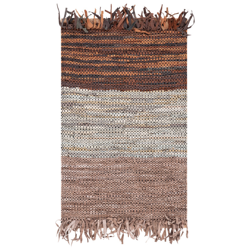 Grunwald Hand Woven Leather/Cotton/Jute Rug in Gray/Rust, Rectangle 4' x 6'