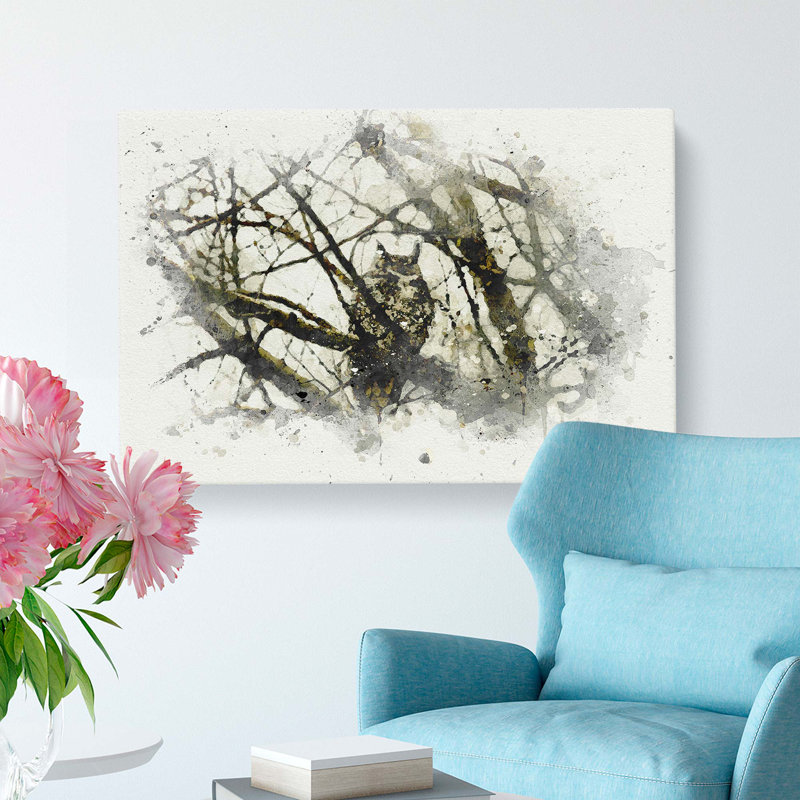 Great Horned Owl Resting in Abstract - Wrapped Canvas, 35cm H x 50cm W x 3cm D