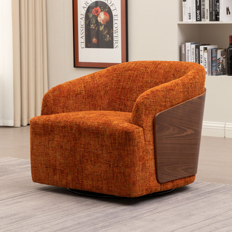 Fauteuil demi-tonneau Broderic, Lin orange