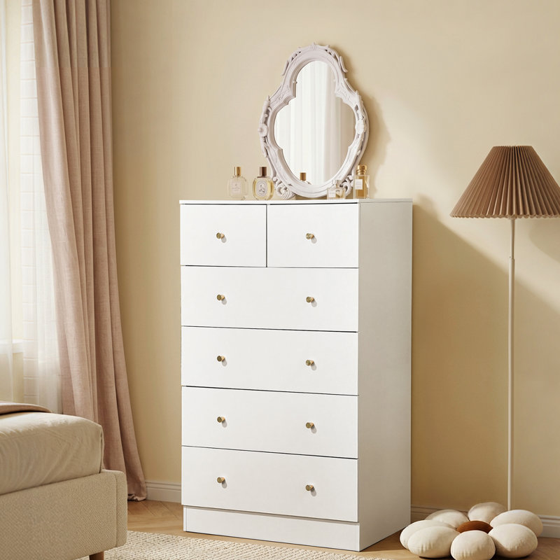 Armoire de rangement à 6 tiroirs en bois robuste, Blanc