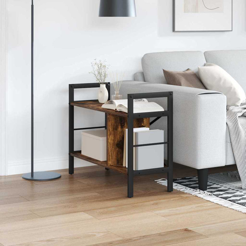 58.5cm H x 75cm W Steel Etagere Bookcase, Smoked Oak