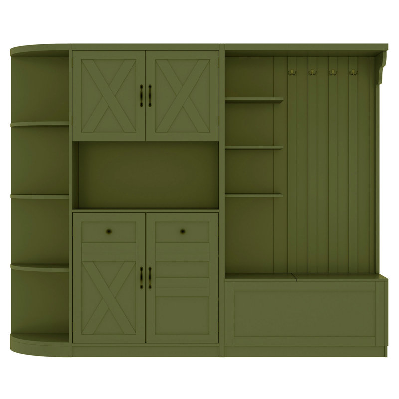 Allen Hall Tree with Storage Cabinet & 4 Hooks, Green