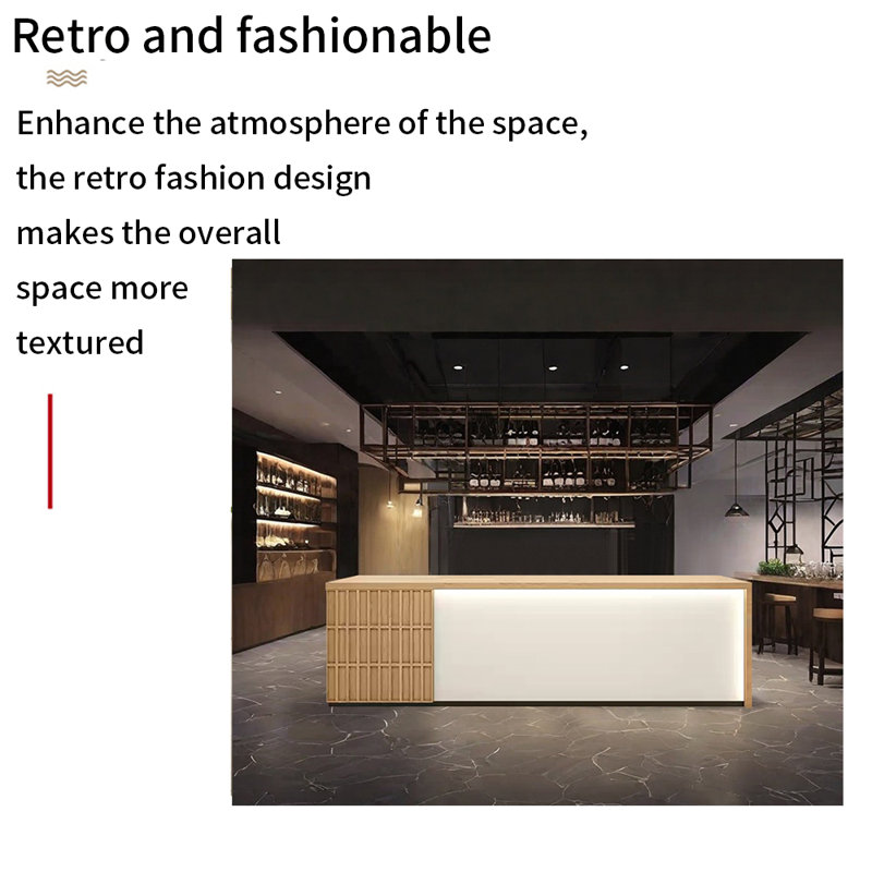 Large Rectangular Bar Counter，Rustic Reception Desk, Burlywood/White