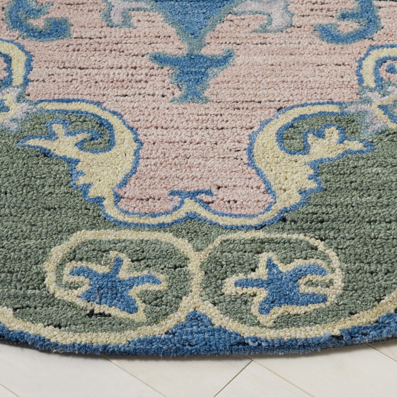 Savonnerie 402 Hand Tufted Wool/Cotton Oriental Indoor Use Only Rug in Blue/Pink, Round 6'