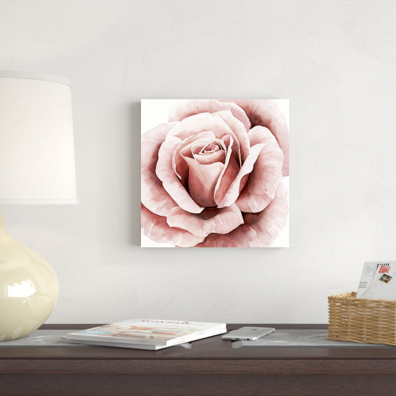 «Pink Rose II», peinture sur toile, H 12 po x l 12 po x P 1,25 po, Toile tendue