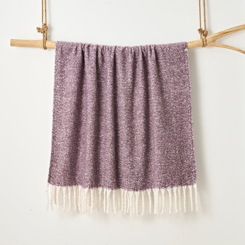 Faux Mohair Throw - Soft Fringed Blanket, Purple