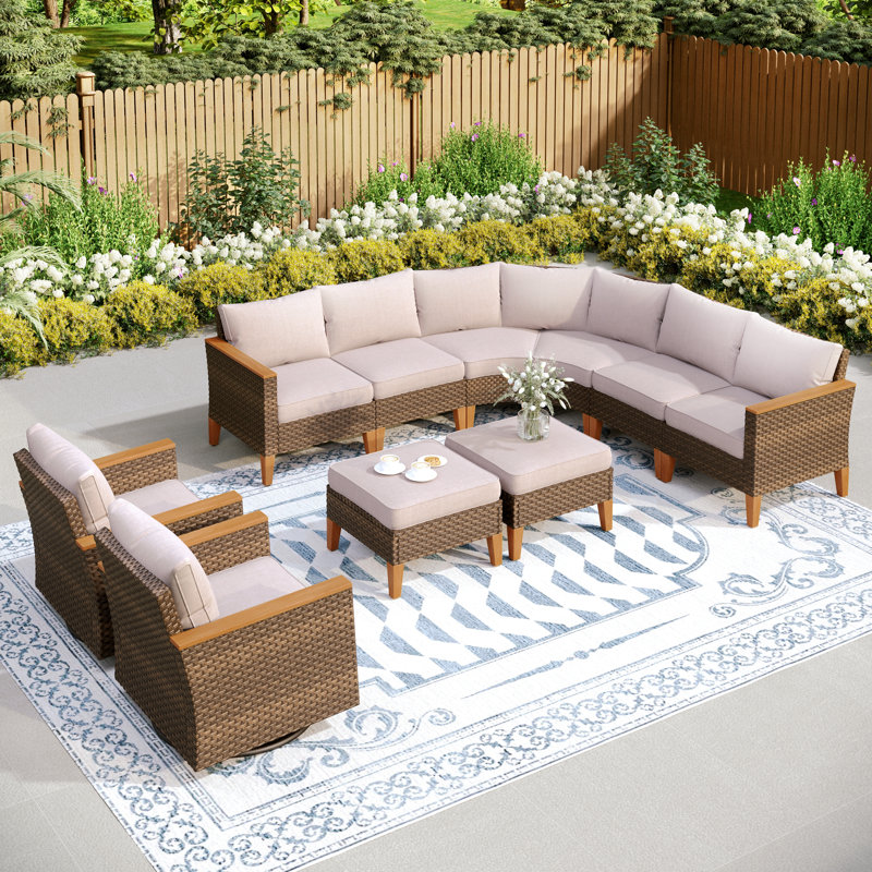 Argyri Outdoor Wicker Patio Conversation Furniture Set With Swivel Chairs