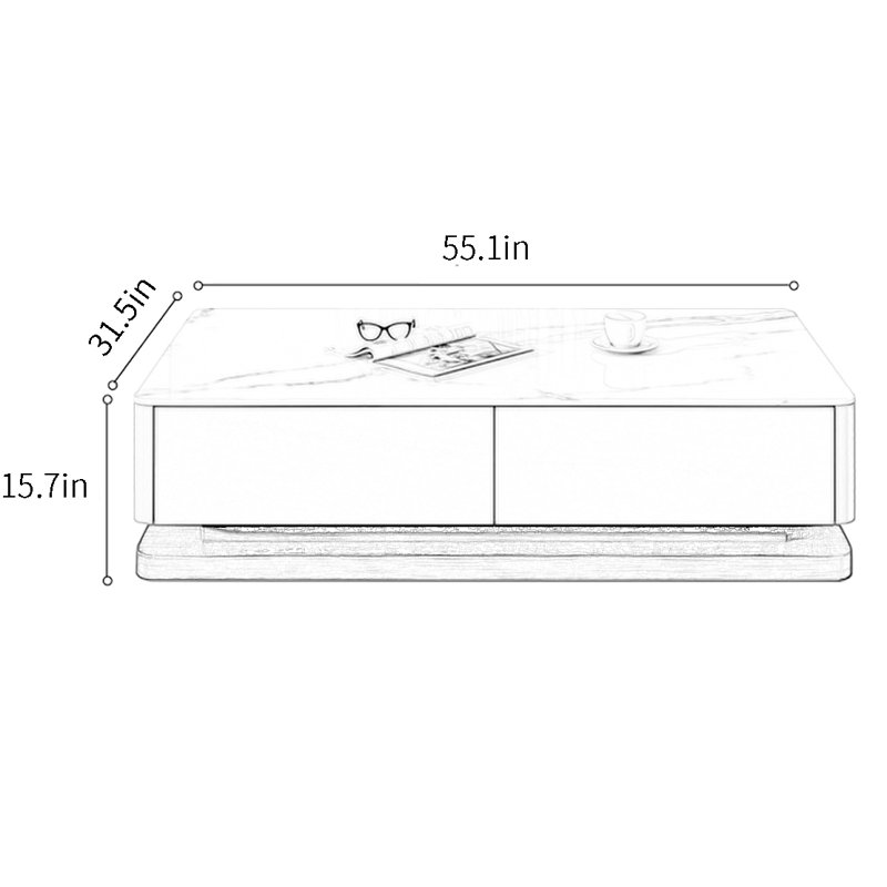 Modern small apartment coffee table, 15.7" H x 55.1" L x 31.5" W
