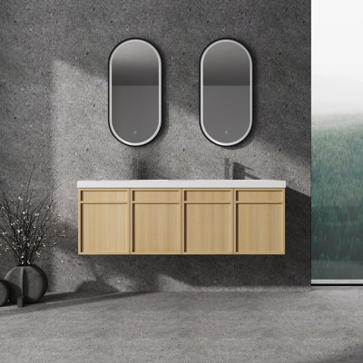 Wall-Mounted Bathroom Vanity with Resin Sink, 3-Soft Closing Door,  Plywood