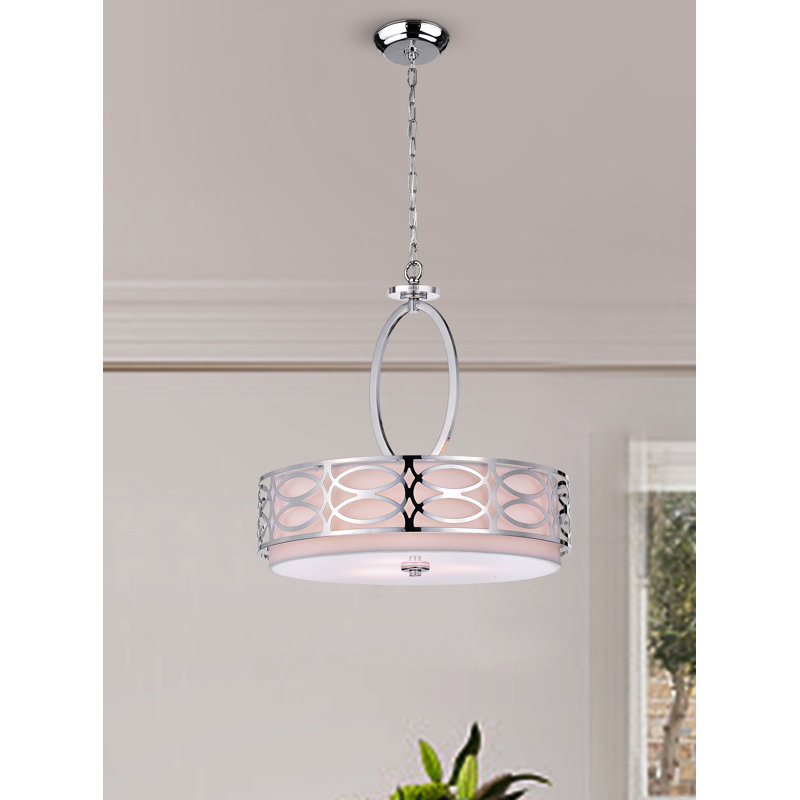 Dennis 3 - Light Fabric Dimmable Drum Chandelier