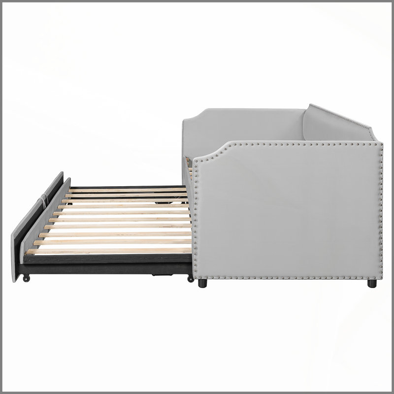 Twin Size Velvet Upholstered Daybed with Pop Up Trundle, Perfect for Small Spaces and Guest Rooms, Gray, Gray