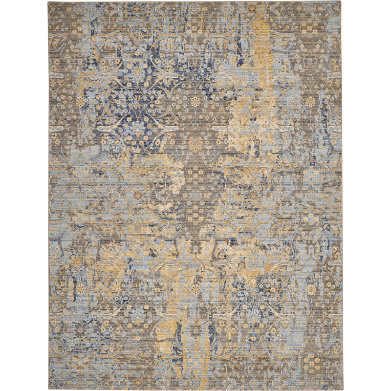Tapis bleu Nakisha Oushak, Rectangle 8 pi 6 po x 11 pi 6 po