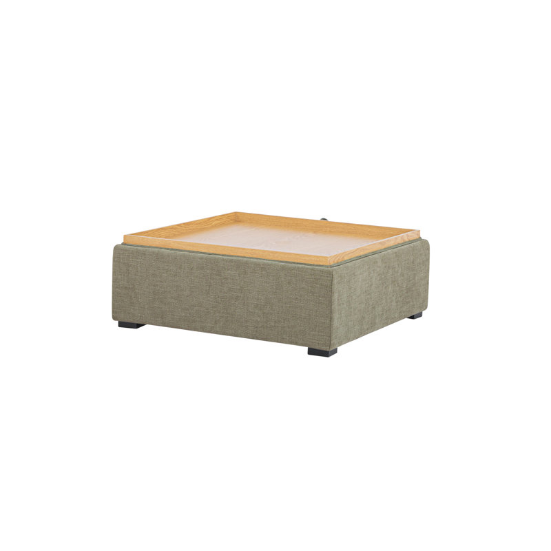Montana Ottoman, Green Polyester/Linen